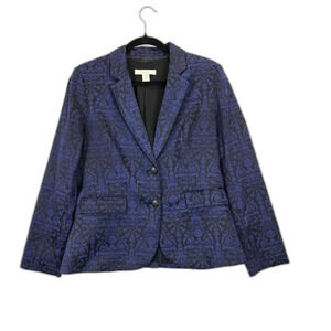 Chico's Embroidered Jacquard Blazer Sz 0 Office Siren Corpcore Preppy Glam